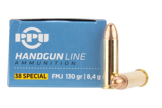 PPU Standard 38 Special 130gr FMJ Ammo with brass casing